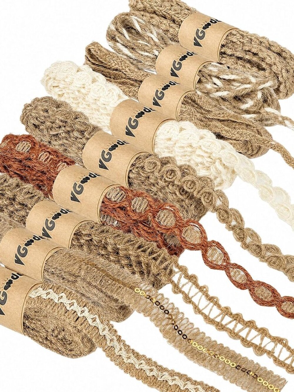 9Rolls Jute Ribbons Lace Craft Ribbon, 18Meters Rustic Burlap Trim